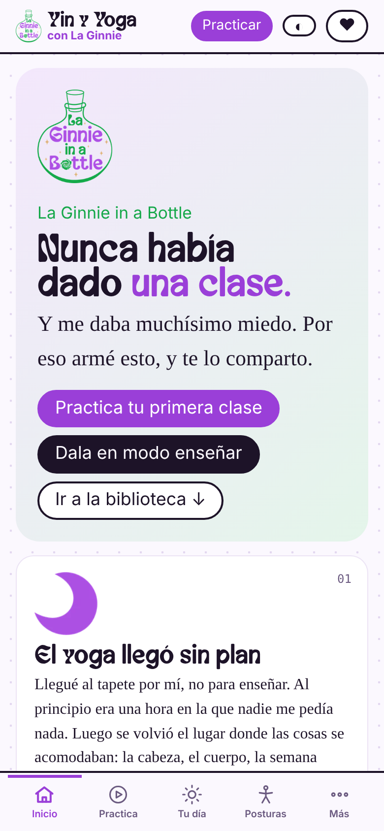 La app en el teléfono: inicio con «Nunca había dado una clase»